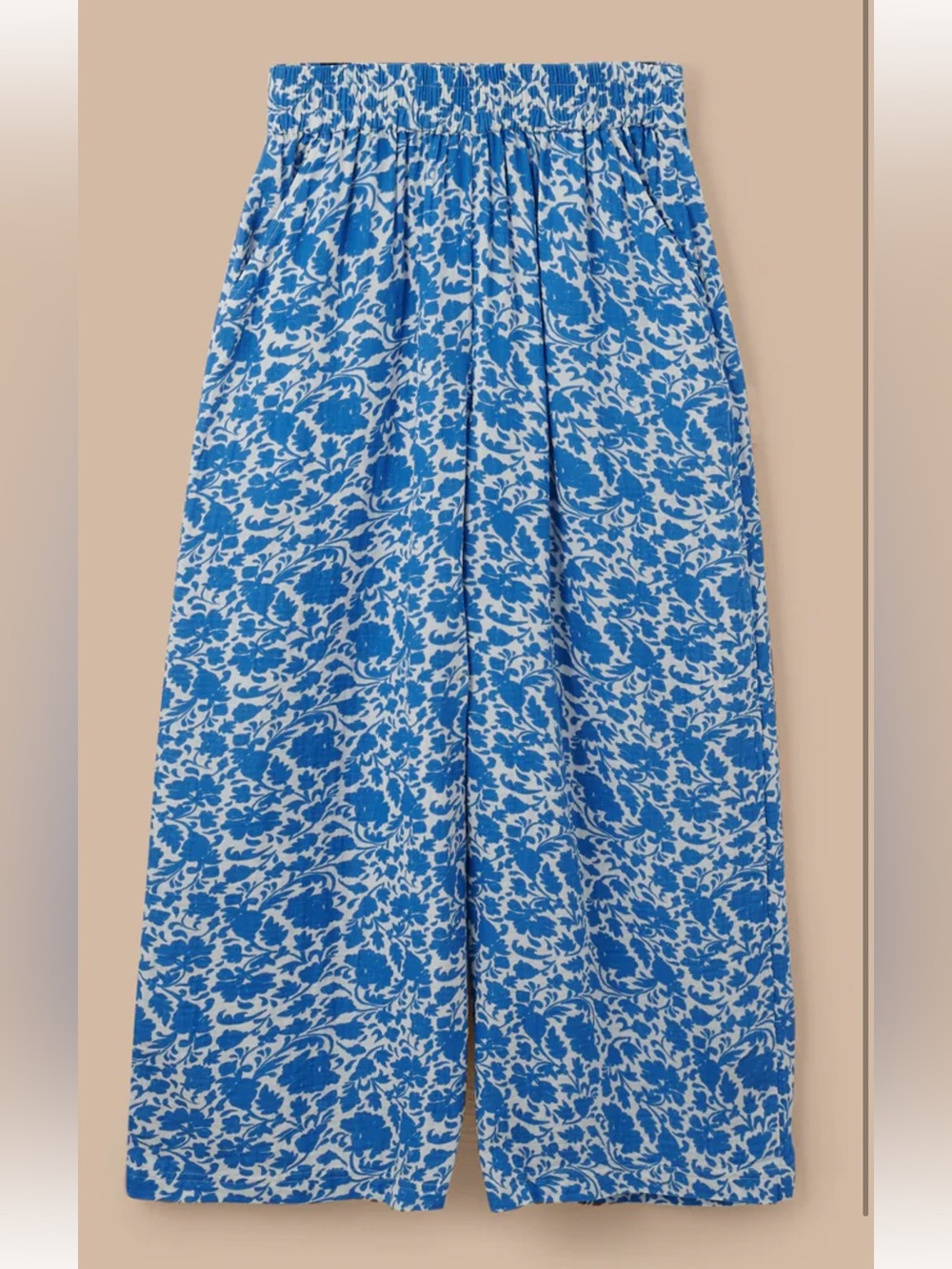 Wide-Leg Blue Floral Print Palazzo Pants - Picture 2 of 8